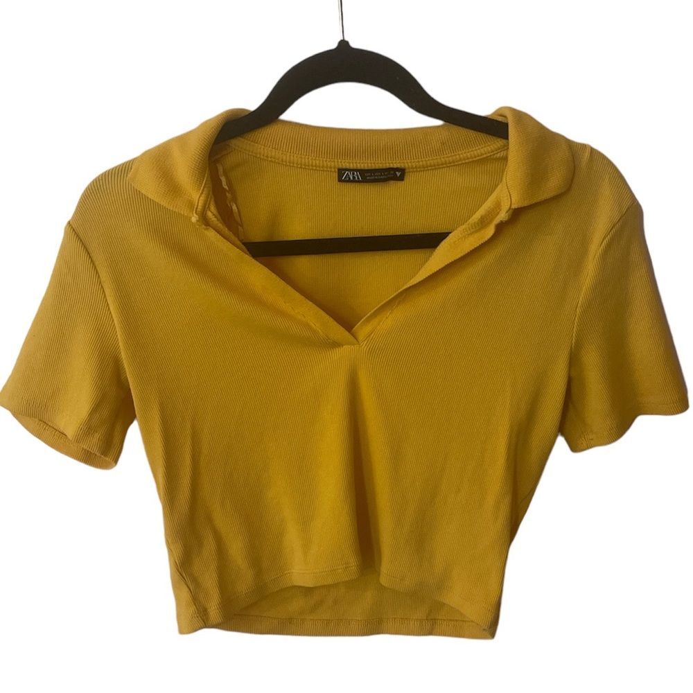 Zara yellow collared cropped shirt sleeve shirt size large